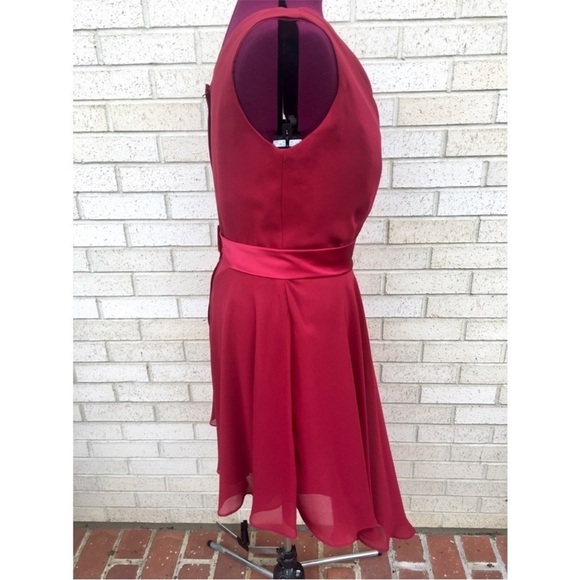 Christina Wu Red Cranberry Claret Dress One Shoulder Bridesmaid High-low Holiday - Picture 2 of 8